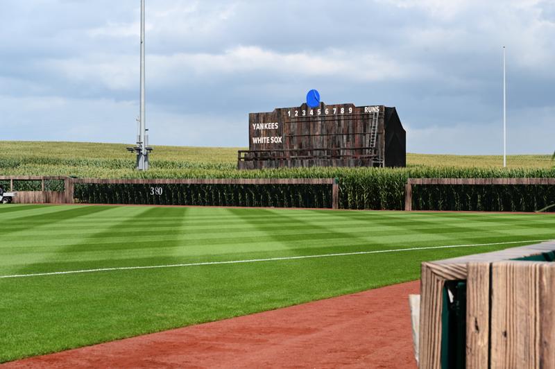 MLB at Field of Dreams Game baseball stadium cornfield